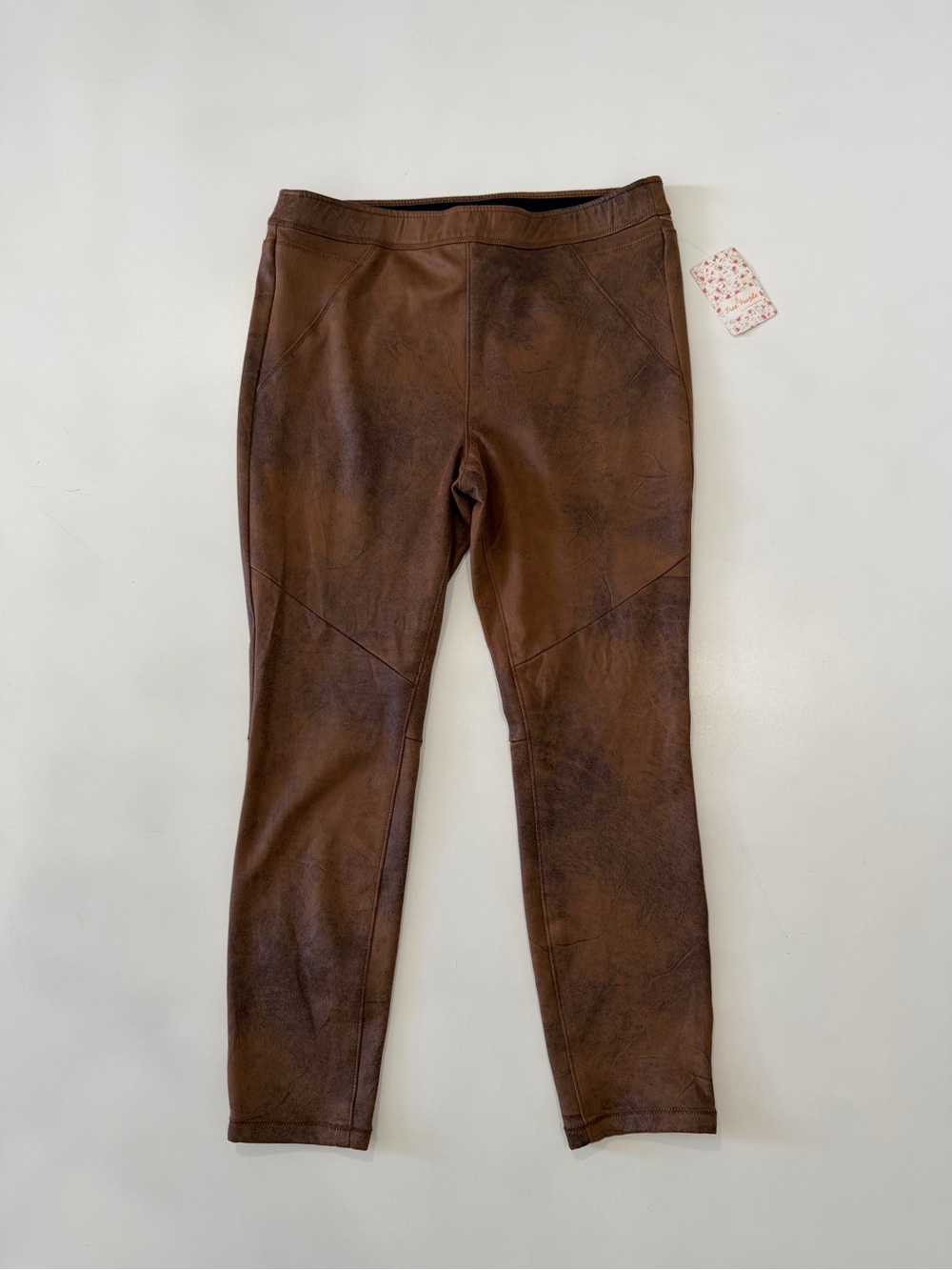 Free People Women’s Faux-Leather Pull On Leggings Skinny Pants Brown Size 12